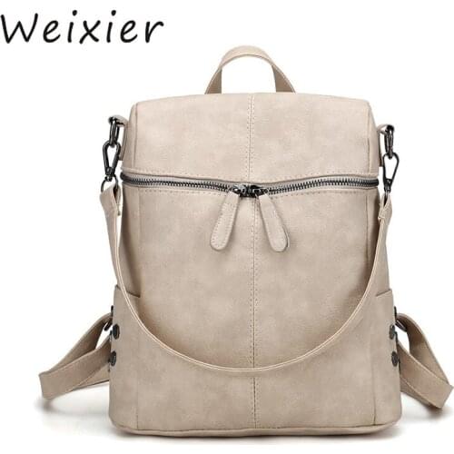 WEIXIER Rivet Backpack Women PU Leather Backpacks For Teenage Girls School Bags Fashion Vintage Solid Black Shoulder Bag LY-71