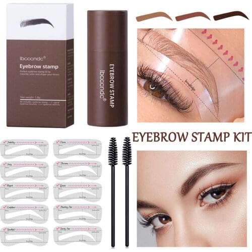 1 Set New Eyebrow Stamp Shaping Makeup Waterproof Brow Powder Natrual Eye Eyebrow Stick Hair Line Contour Brown Black 3 Color