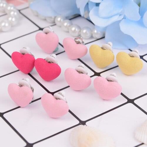 1 Pair Pink Heart And Star Flower Shape Children Earrings Lovely Pearl Earrings For Girls Without Ear Hole Clip Earrings