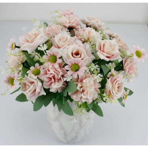1PCS mixed vintage imitation flower silk rose bouquet hydrangea peony vintage bridal bouquet fake flower home wedding decoration