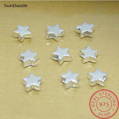 10-20pcs Real Pure Solid 925 sterling silver Beads Pentagram Loose Spacer Star Bead 4mm Bracelet Necklace Jewelry Making