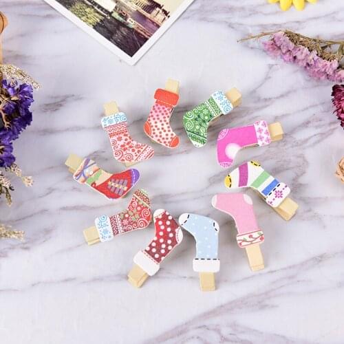 10Pcs DIY Christmas Sock Hanging Wall Paper Photo Album Frame Rope Wood Clips Gift