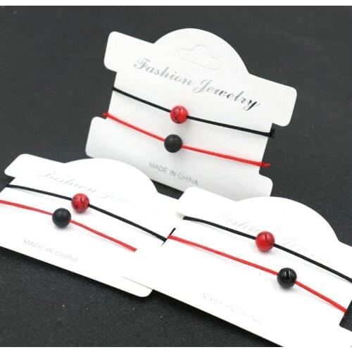 2pcs/set Minimalist Matte Lava Stone Red Onyx Stone Couples Bracelet Red Thread Lucky Bracelets For Men Women Lovers Jewelry