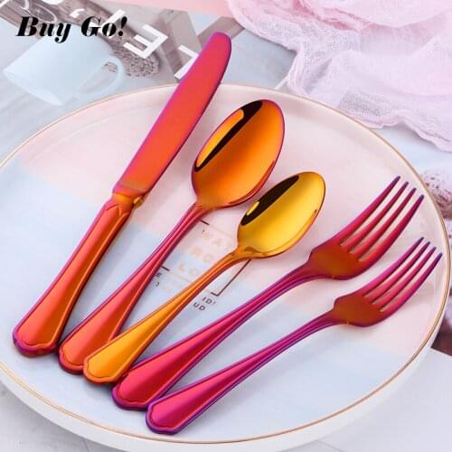 20/30PCS Stainless Steel Luxury Cutlery Set Orange Red Flatware Set Rainbow Gold Knife Fork Spoon Set Tableware Set Dinnerware