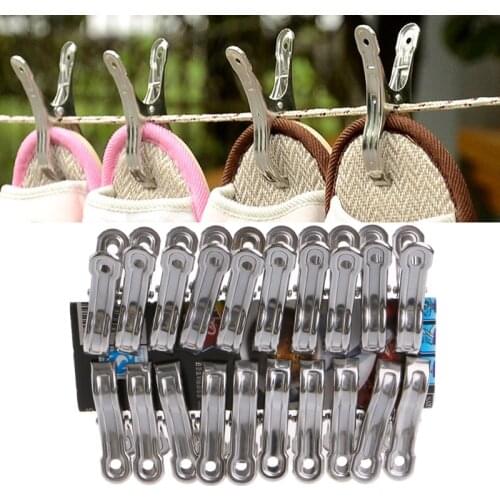 20 Pcs Stainless Steel Clothes Pegs Hanging Pins Laundry Windproof Clips