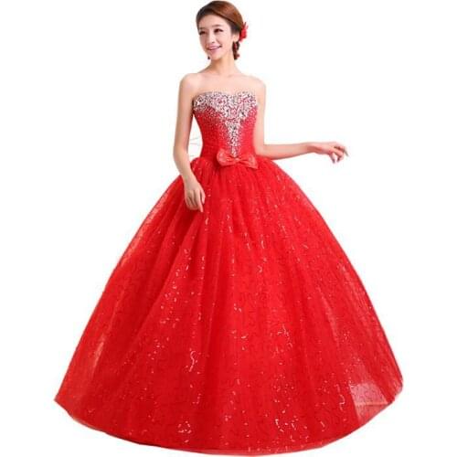 2021 New Red Strapless Wedding Dress Rhinestone Bride Wedding Gown Factory Wholesale Cheap Bride Dress Free Shipping