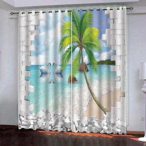 3D Curtain Photo Beach scenery outside the broken wall Curtains For Bedroom Living Room Blackout Window Home Decoration