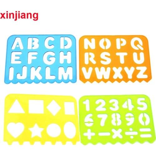 4PCS Sketchpad Drawing Template For Kids Letters Digital Shapes Learning Pattern Drawing Boards Ruler Toys For Children