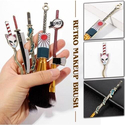 5pcs Anime Demon Slayer Makeup Brush Tool Japan Anime Cosplay Women Accessories Makeup Tool With Bag Photo Props Party Gift