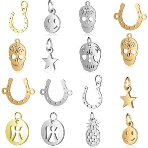 5pcs/lot Stainless Steel Horseshoe diy Jewelry Making Charm Wholesale Sugar Skull Necklace Pendant OM Star Bracelet Charms