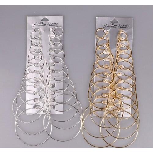 6pair/12pair Per Set Earring Rock Punk Color Gold Big Round Circle Earrings For Women Statement Hoop Steampunk Ear Set Jewelry