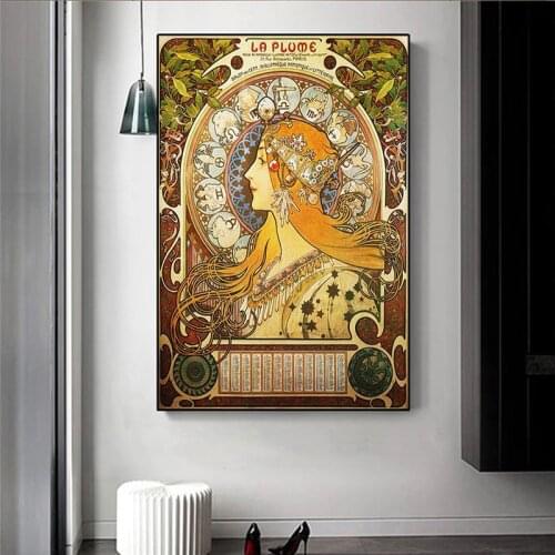 Alphonse Mucha Canvas Art Posters and Prints Art Vintage Woman Canvas Paintings on The Wall Art Pictures for Living Room