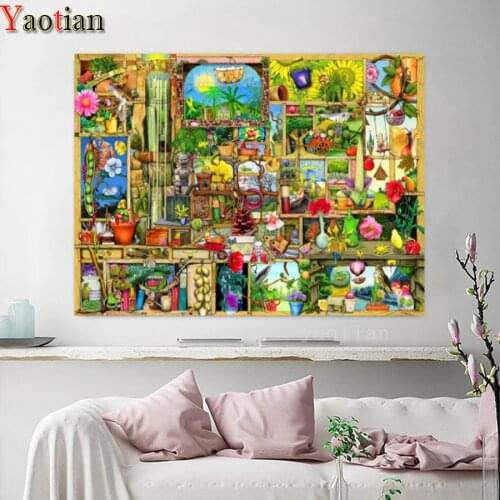 DIY 5D Diamond Painting Garden Flower Plant Shelf Full Square Drill Mosaic Diamond Cross Stitch Kit Embroidery Needlework Decor