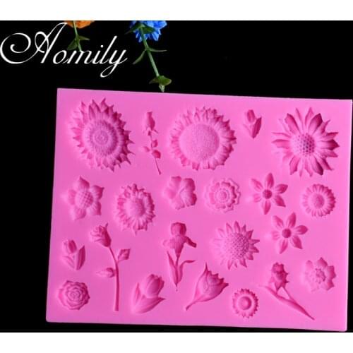 Aomily 22 Holes Flowers World Cake Mold Silicone Mold Flower Fondant Mould Wedding Chocolate Mold Baking Supply Decorating Tool