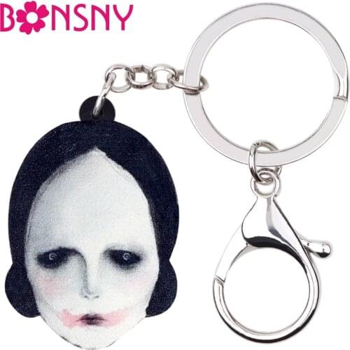 Bonsny Statement Acrylic Halloween Horrifying Doll Key Chains Keychains Rings Novelty Jewelry For Women Girl Handbag Charms Bulk