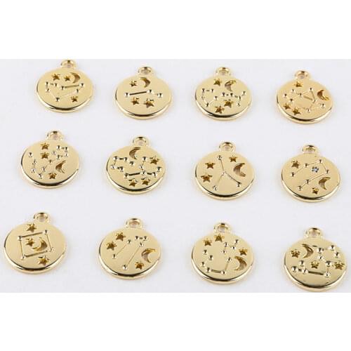 18K Golden Twelve Constellation Simple Coins Coin Pendant DIY Earrings Necklace Necklace Material Accessories