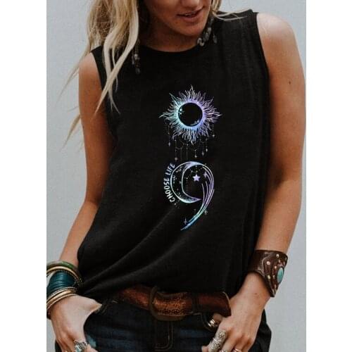 Choose Life Tank top Funny Sun Moon trendy tank Mental Health Summer style Sleevele shirt women fashion casual vintage tops