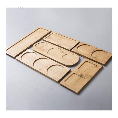 Bamboo Wood Pallet Japanese Tea Tray Sushi Fruit Plate Kitchen Spice Jar Base Tray Tableware Bamboo Base Round Coaster Mats Pads