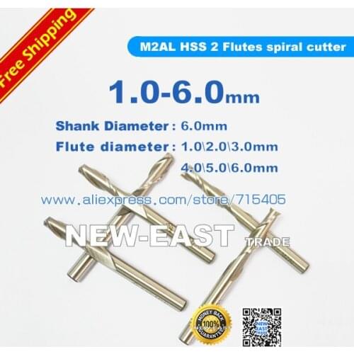 Hot Sale # Fast delivery M2AL HSS 2 Flutes spiral cutter shank diameter 6mm Flute Diameter 1mm 2mm 3mm 4mm 5mm 6mm End Mill