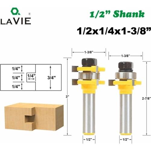 1/2 Shank 12mm Milling Cutters Router Bit Tongue & Groove 3 Teeth T-shape for Wood Milling Cutter Set Woodworking Power 03031