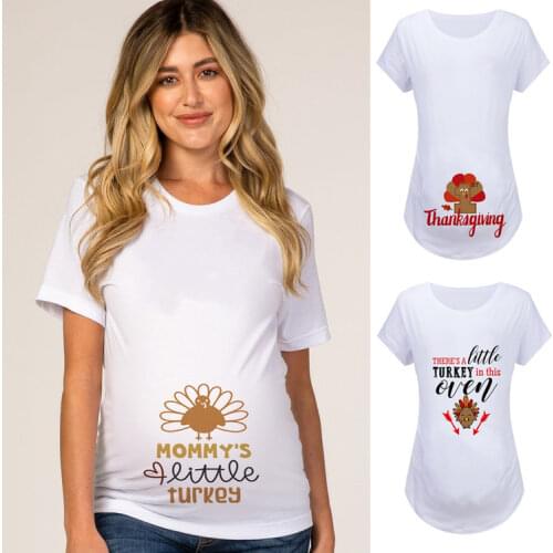 2020 Thanksgiving Announcement Maternity T-Shirt Mommys Little Turkey T Shirts Pregnancy Tees Graphic Mom Short Sleeve Clothes