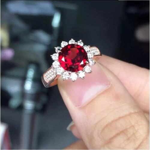 Garnet ring Free shipping Natural real red garnet 925 sterling silver Fine jewelry Gem 7mm
