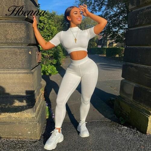 Hbenna White Black Ladies Tracksuit Female 2 Two Piece Sets Women Outfits Crop Top Leggings Matching Sets Sweat Suits 2021 Casul