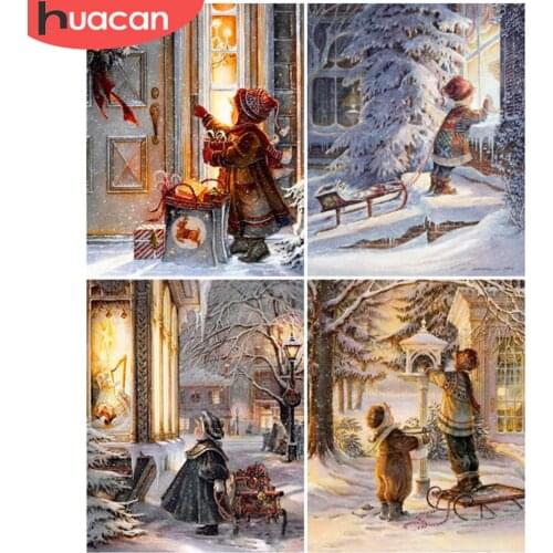 HUACAN Paint By Number Girl Oil Painting Art Gift DIY Pictures By Numbers Winter Kits For Christmas Gift