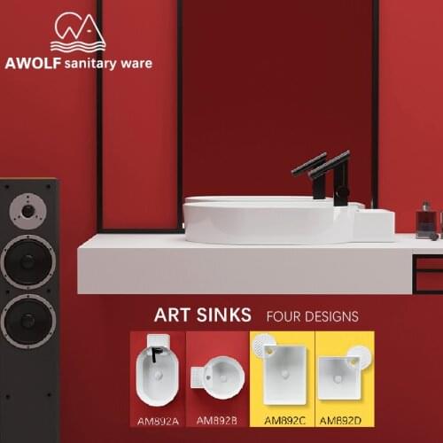 Art Ceramic Vessel Bathroom Sinks White Countertop Washing Basin Bowl Round Square Oval Modern Simple Style Lavatary Sink AM892