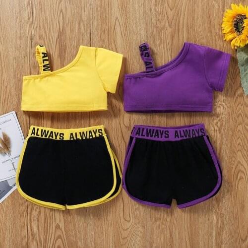 Summer Newborn Baby Cute Infant Clothes Sets Letter Printing One Shoulder Sleeveless Vest Tops Shorts 2pcs Toddler Outfits
