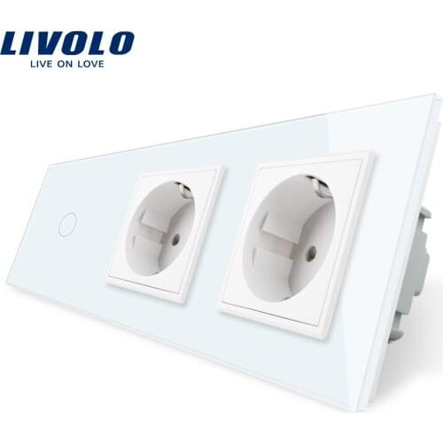 Livolo EU Standard New Power Socket, AC 220~250V,Crystal Glass Outlet Panel, 2Gang Wall Sockets with Touch Switch C701-C7C2EU-11
