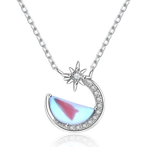 Moonstone S925 Sterling Silver Necklace Women Fashion Niche Necklace Moon Pendant Necklace Jewery Choker