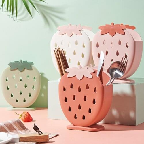 Cute Strawberry Chopstick Drain Rack Kitchen Tableware Storag Hollow Cutlery Box