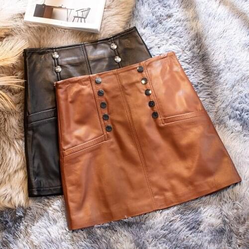 Fashion Genuine Sheepskin Leather Skirts Womens Summer Skirt2021 Female High Waist Skirt Slim Short Skirts Mujer Faldas Zjt2455