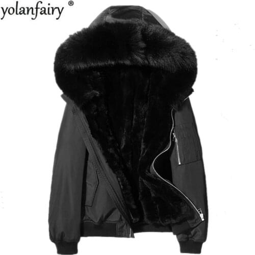 Mens Winter Jacket Real Fur Coat Real Rabbit Fur Liner Parka Men Clothes 2020 Men Fox Fur Collar Wam Jackets L18-6700 MY1654