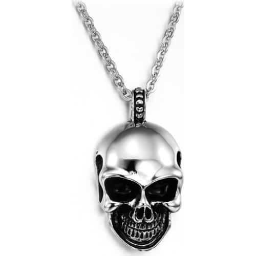 Necklace Men,Biker Motorcycle Style Black Titanum Steel Skull Pendants Necklaces Charm Jewelry Party Gift, punk rock