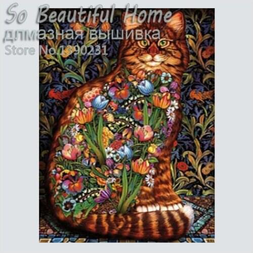 2016 new Fashion Diy Diamond painting kits diamond decorative resinstone square diamond full picture set cat and flower SH6196