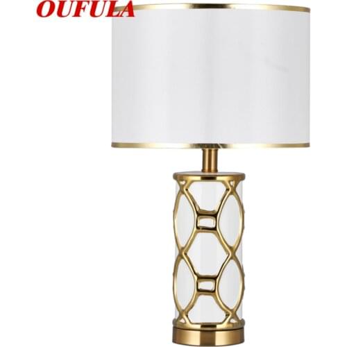 OUFULA White Table Lamps Desk Luxury Contemporary Fabric Light Decorative For Home Bedside Bedroom