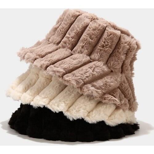 Fashion Design Warm Bucket Hat Women Faux Rabbit Fur Fisherman Cap Autumn Winter Fishing Cap Lady Outdoor Vacation Panama Hats