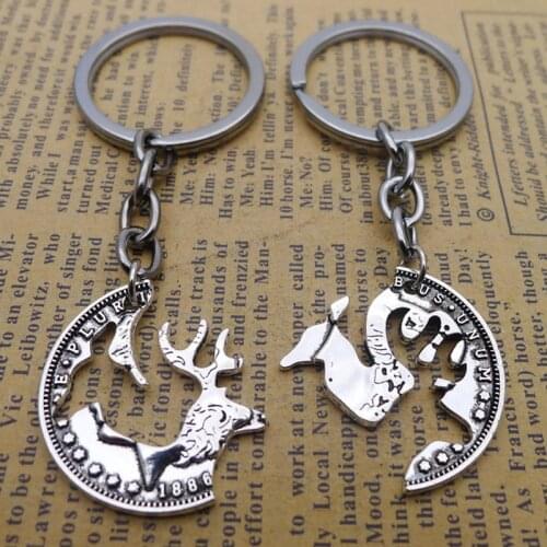 Pp New Alloy A Deer Accompanied By A Deer Keychain Pendant Antique Silver Jewelry Accessories
