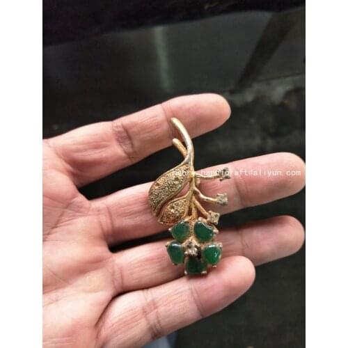 Rare ol Chinese Han Dyansty(25--186) Burmese jadeite&gilt Pendant,Leaf shape,Free shipping