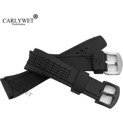 CARLYWET 26mm Black Strap Waterproof Rubber Replacement Watch Band Belt Special Popular with steel Buckle For seiko 4LJ7KB