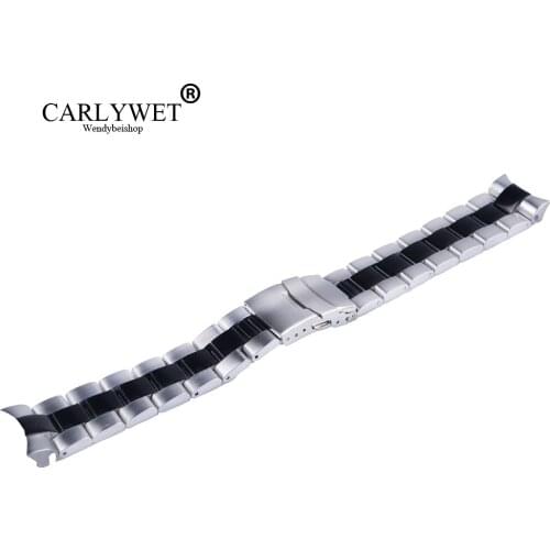 CARLYWET 22mm Sliver Black Stainless Steel Wrist Watch band Replacement Metal Watchband Bracelet Double Push Clasp For Seiko