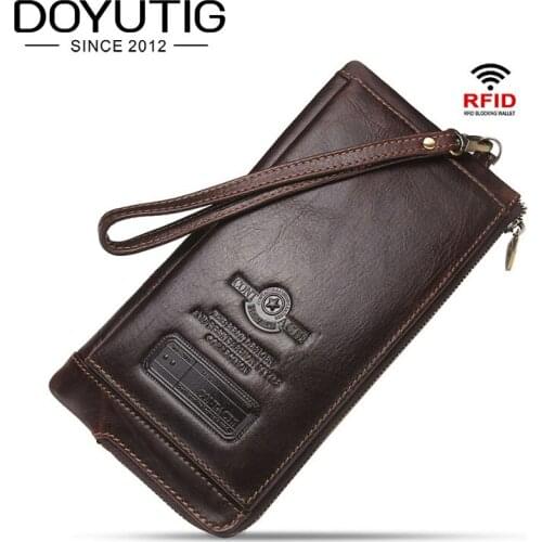 DOYUTIG Luxury 100% Top Genuine Cow Leather Men Wallet Anti Magnetic RFID Standard Money Purse Male Card Holder New Wallets B040