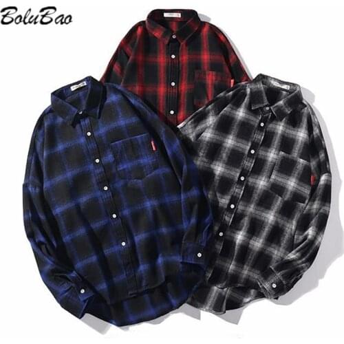 BOLUBAO 2021 Mens Casual Plaid Shirt Trend Korean Version Student Loose Fashion Brand Long Sleeved Shirts Male