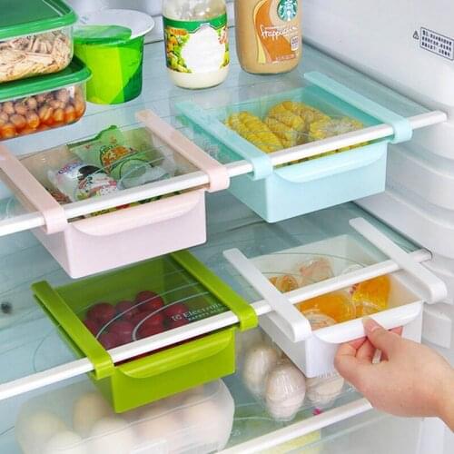 Slide Kitchen Fridge Freezer Space Saver Organizer Storage Rack Shelf Holder Housekeeping Container Organizers