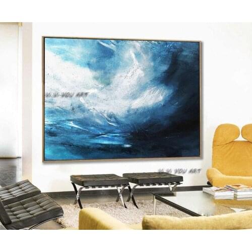 Modern Hand Painted Deep Blue Abstract Canvas Painting Large Minimalist Wall Art Home Decorative For Living Room Bedroom decora