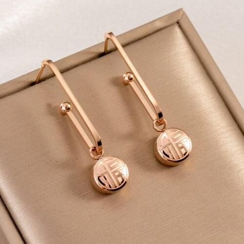 TIMEONLY Japan Style Chinese Characters Lucky Drop Earrings Titanium Steel Delicate Charms Earring Festival Gift for Women Girl