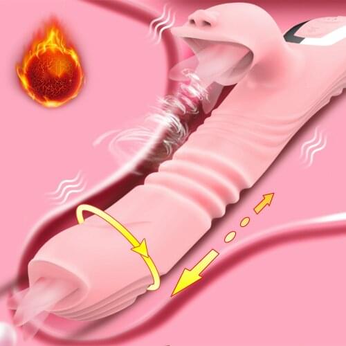 Double Tongue Cunnilingus Vibrator Telescopic Rotating Dildo Vibrator Heating Vagina Clitoris Stimulate Adult Sex Toys for Women