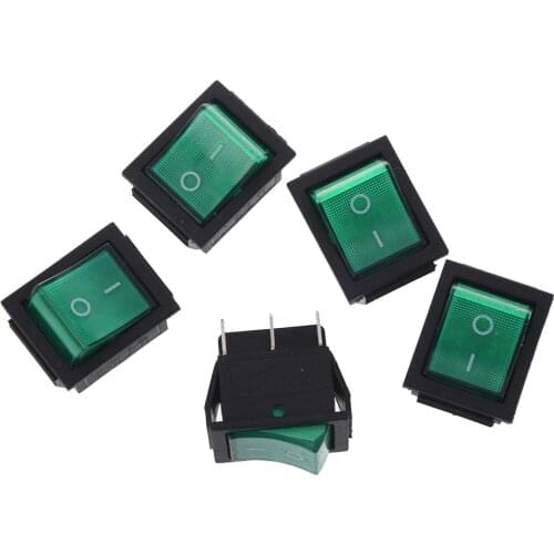 Top quality AC 16A/250V 20A/125V Green Light Illuminated DPDT ON/ON Boat Rocker Switch 5 Pcs